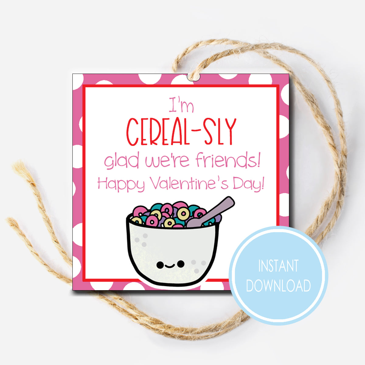 Pink Cereal Instant Download Tag