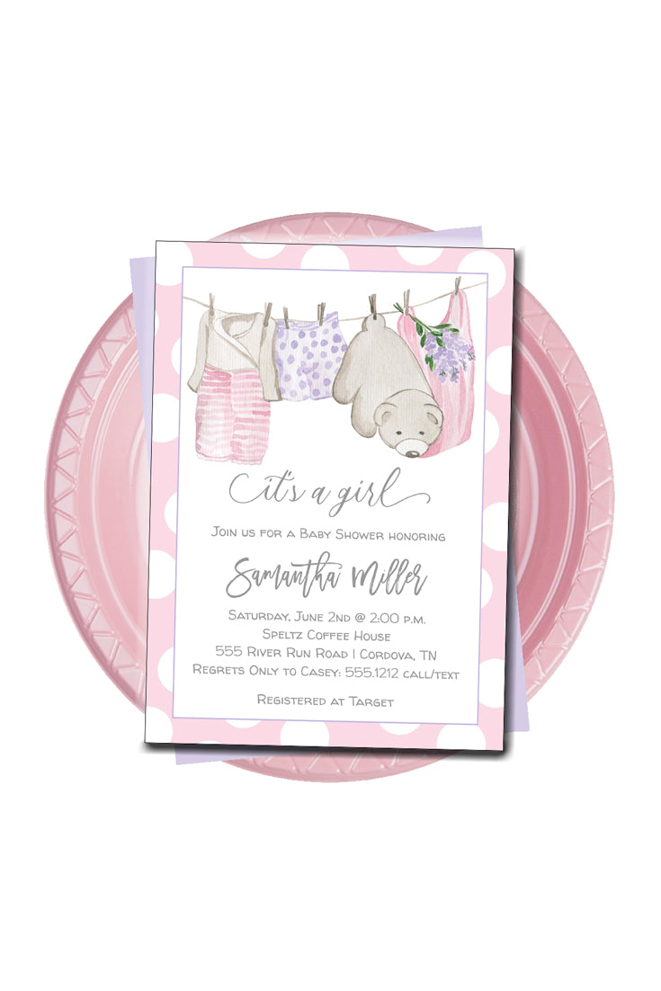 Girl Baby Clothes Invitation