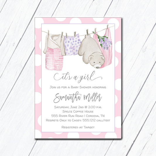 Girl Baby Clothes Invitation