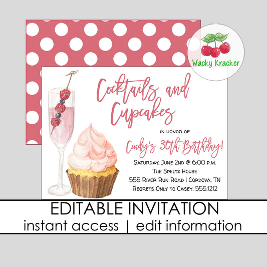 Cocktails and Cupcake Birthday Invitation
