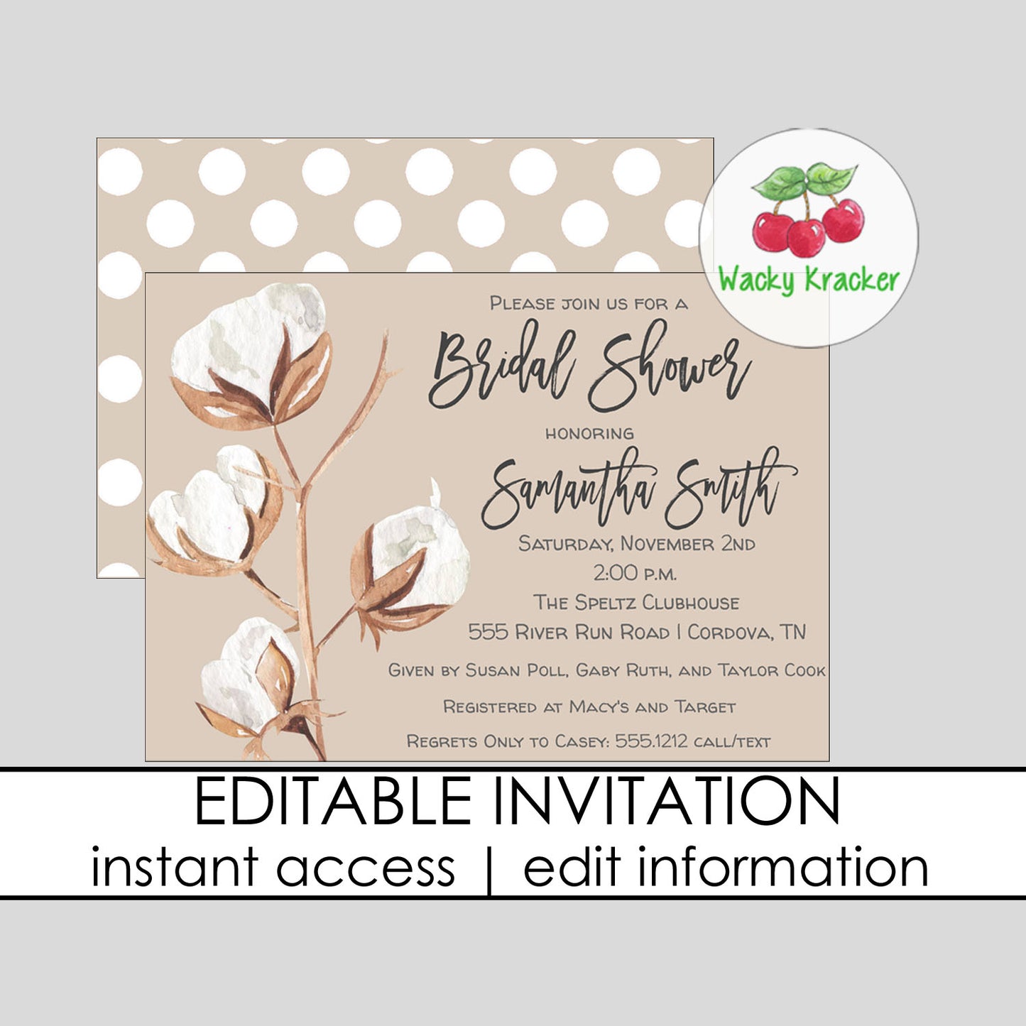 Cotton Bridal Shower Invitation
