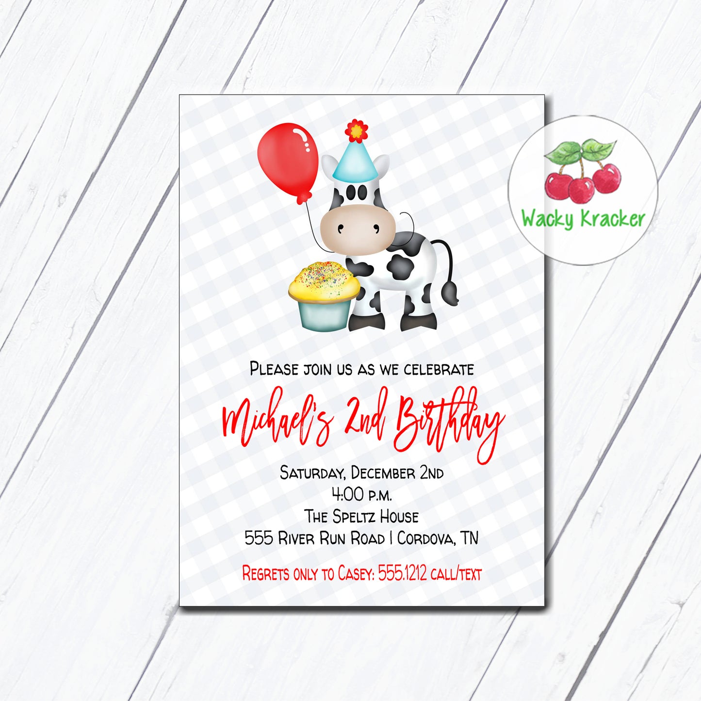 Cow with Cake Birthday Invitation