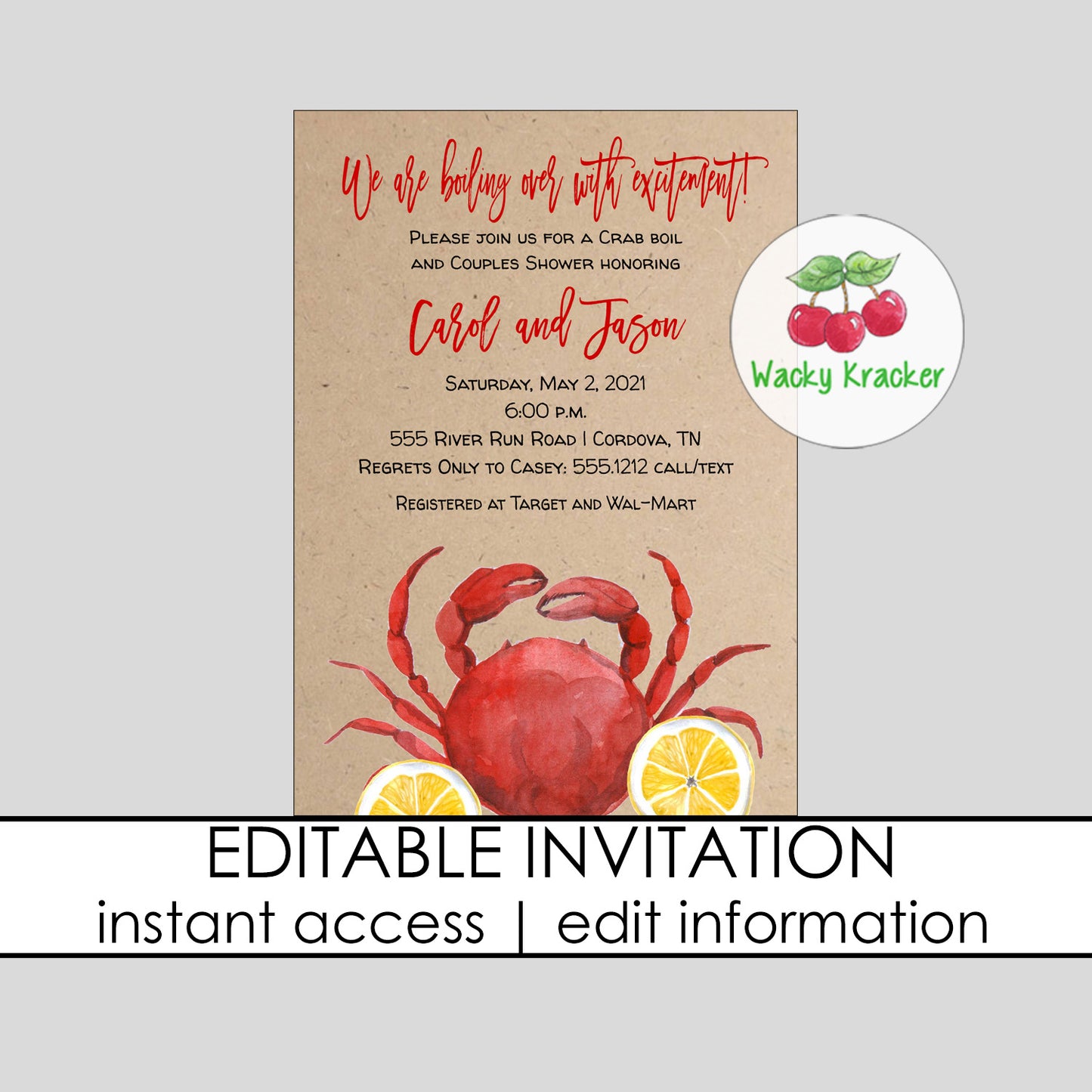 Crab Boil Bridal Invitation