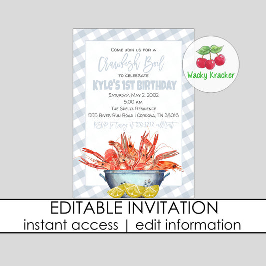 Crawfish Boy Birthday Party Invitation