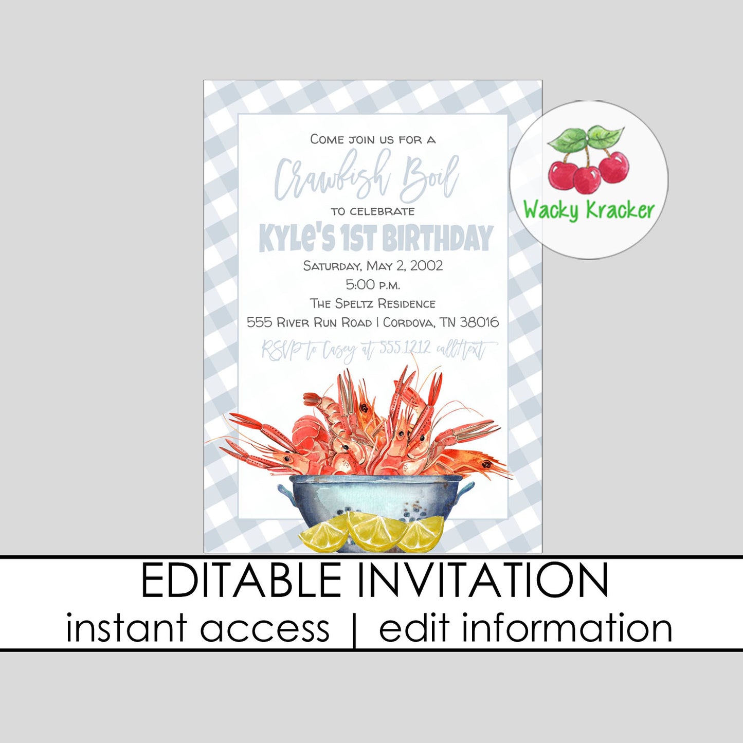 Crawfish Boy Birthday Party Invitation