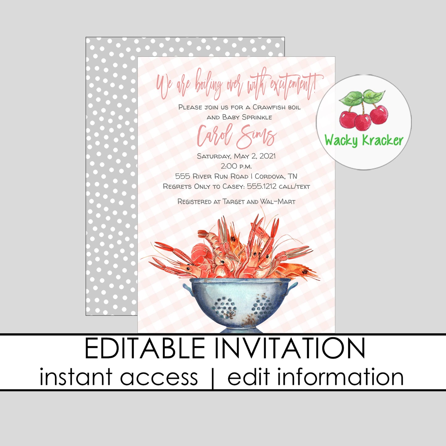 Crawfish Boil Girl Baby Shower Invitation