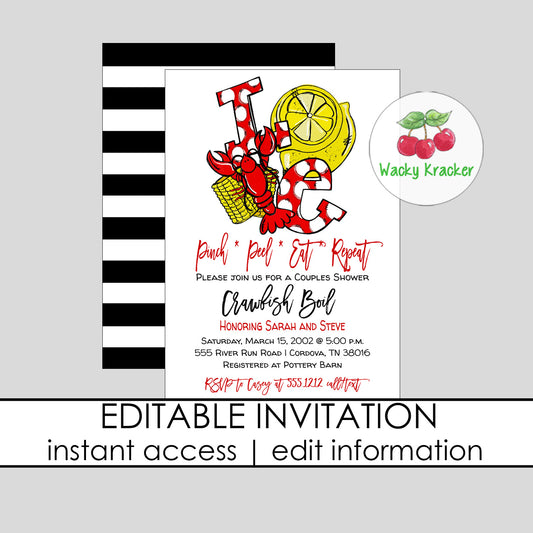 Crawfish Bridal Shower Invitation