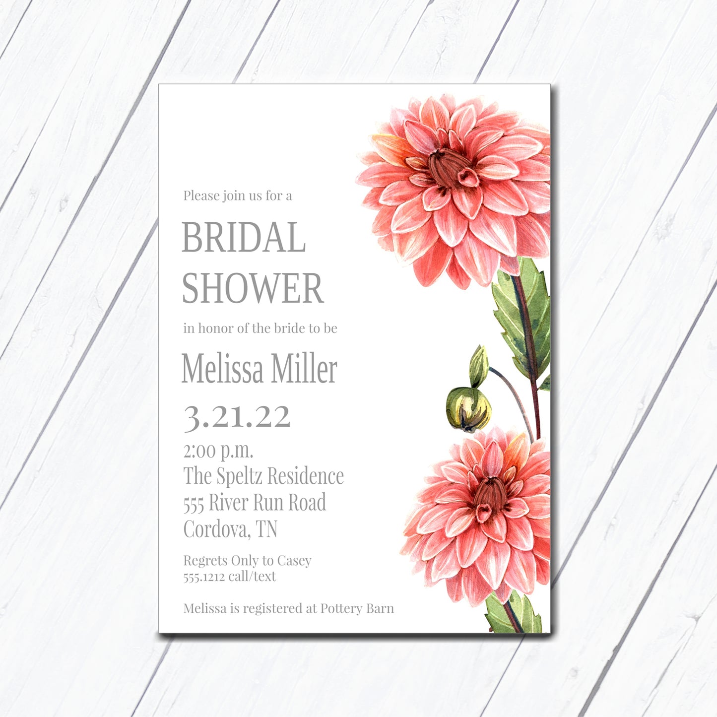 Dahlia Bridal Shower Invitation