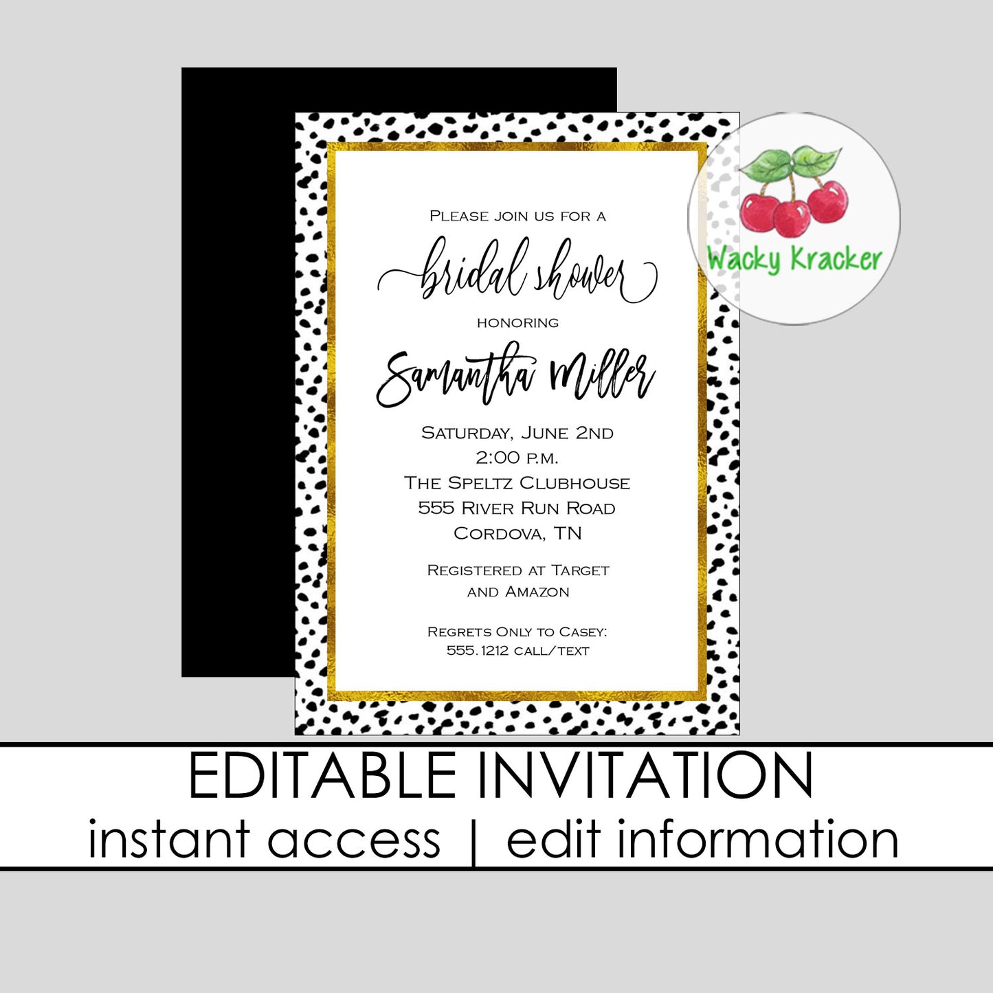 Black and White Polka Dot Bridal Invitation