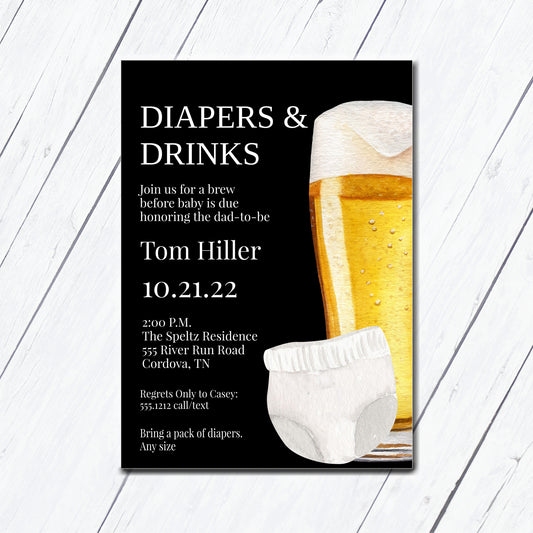 Diapers and Drinks Baby Shower Invitation
