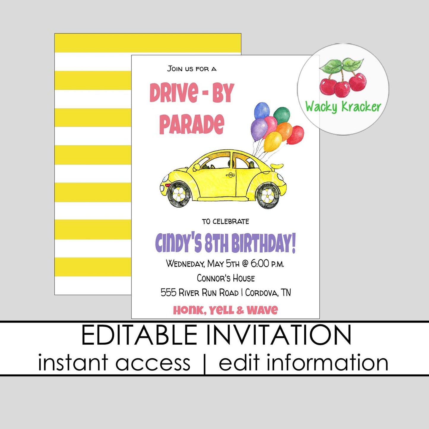 Drive By Bug Birthday Invitation