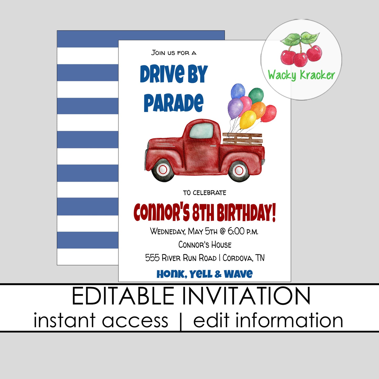 Drive By Truck Birthday Invitation
