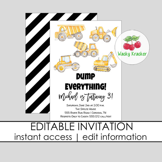 Dump Truck Birthday Invitation