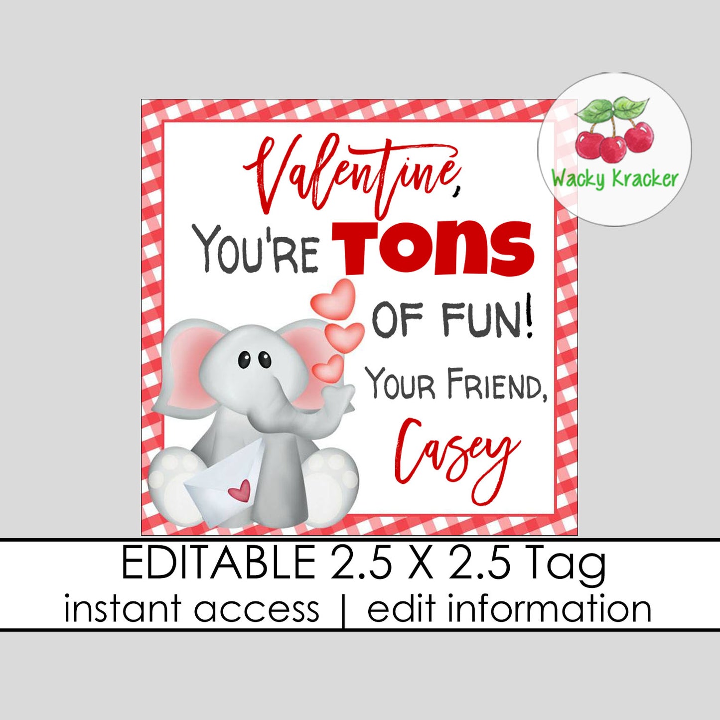 Elephant Valentine Gift Tag