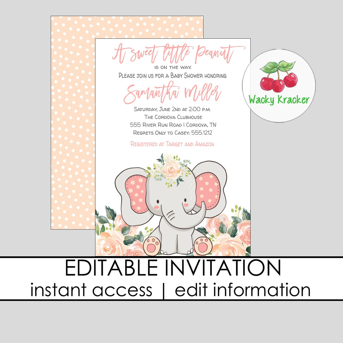 Elephant Girl Baby Shower Invitation
