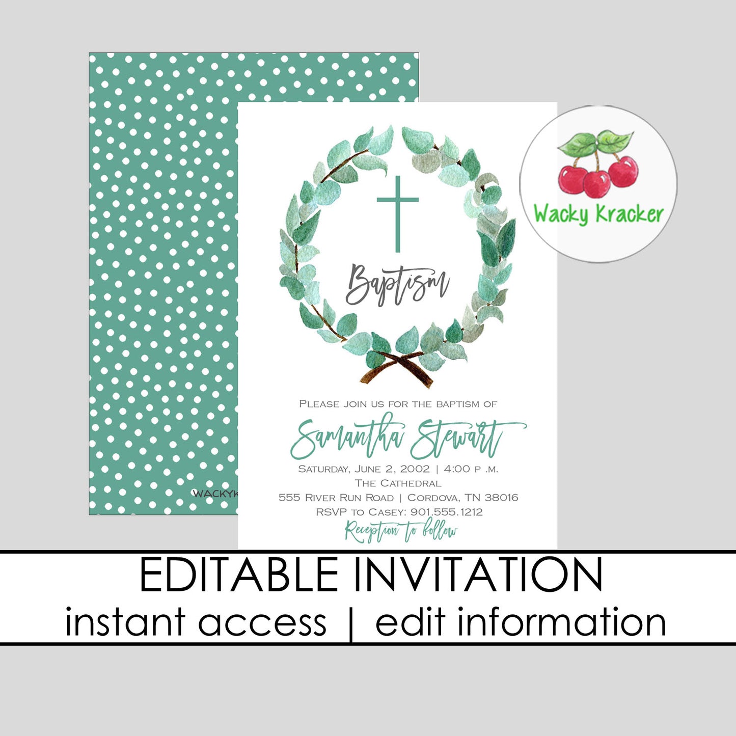 Eucalyptus Baptism Invitation