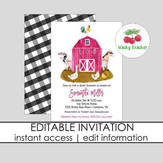 Farm Girl Baby Shower Invitation