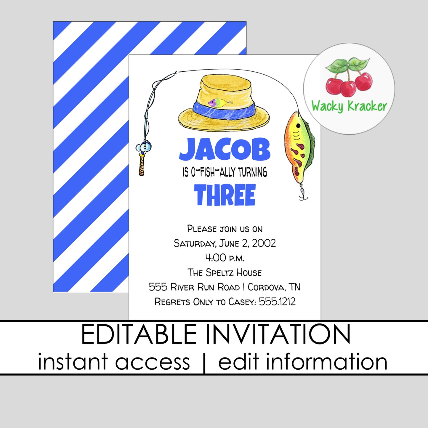 Fishing Pole Birthday Invitation