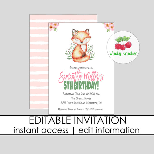 Fox Birthday Invitation