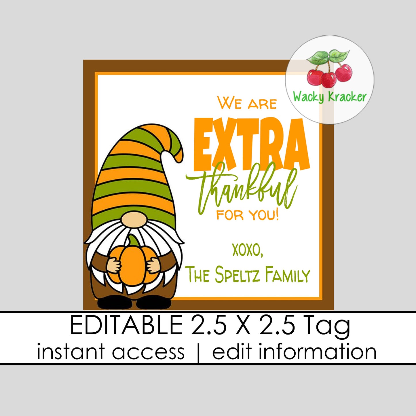 Thanksgiving Gnome Gift Tag