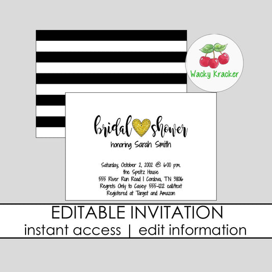 Gold Heart Bridal Shower Invitation