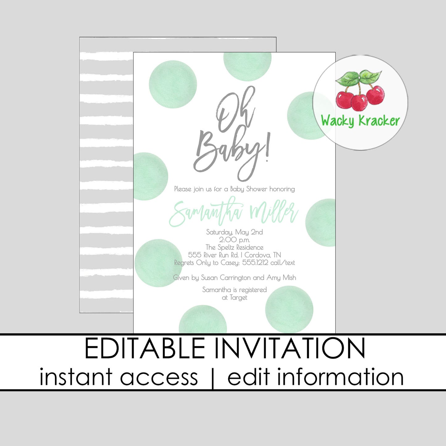 Green Dot Baby Shower Invitation