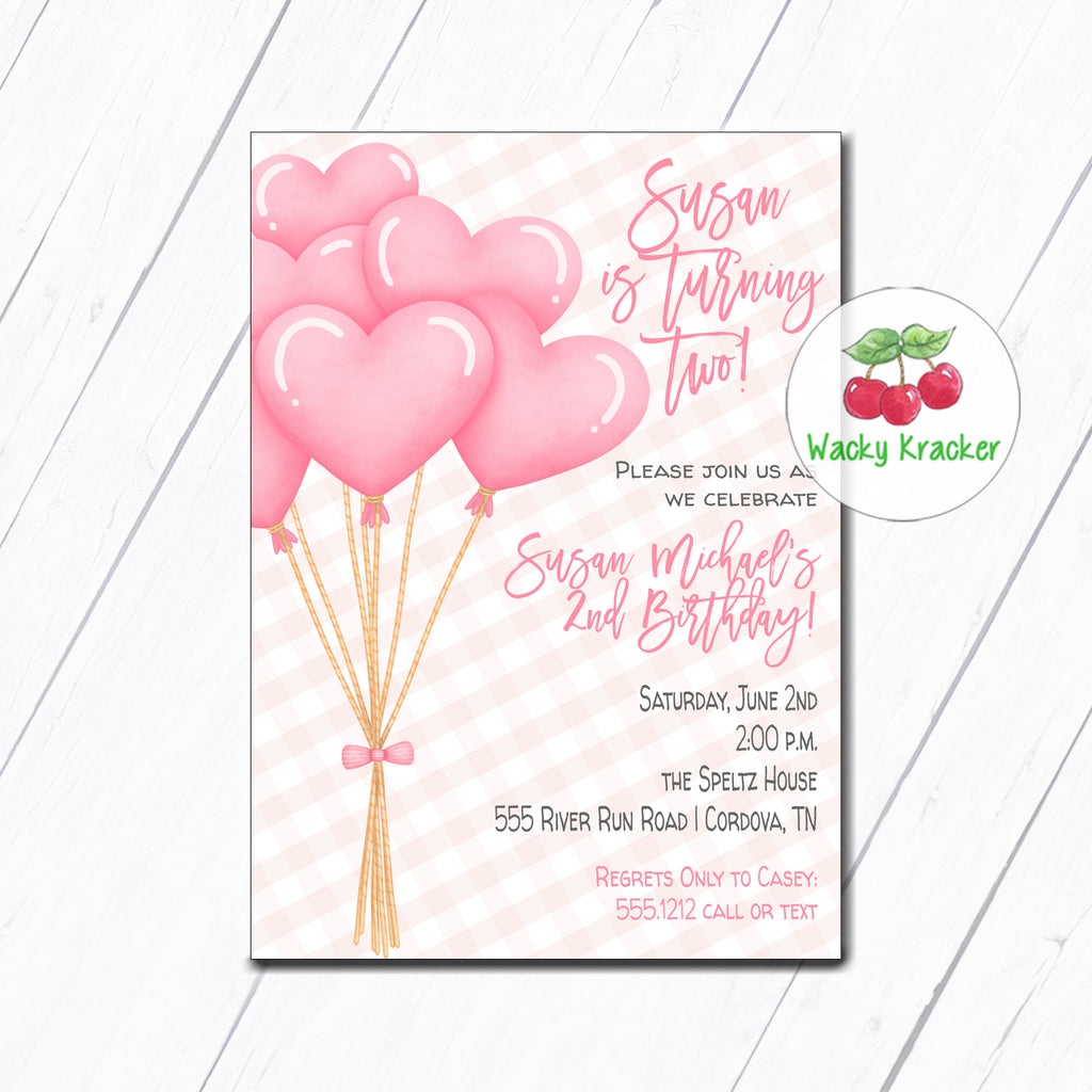 Heart Balloons Birthday Invitation