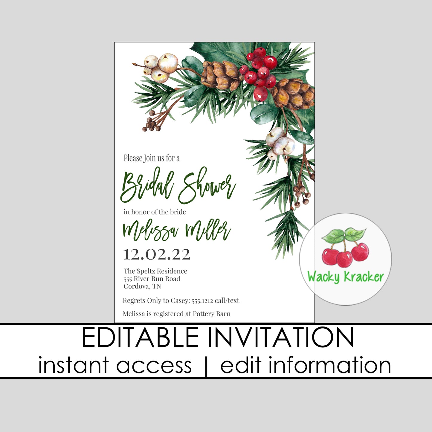 Holly Berry Christmas Invitation