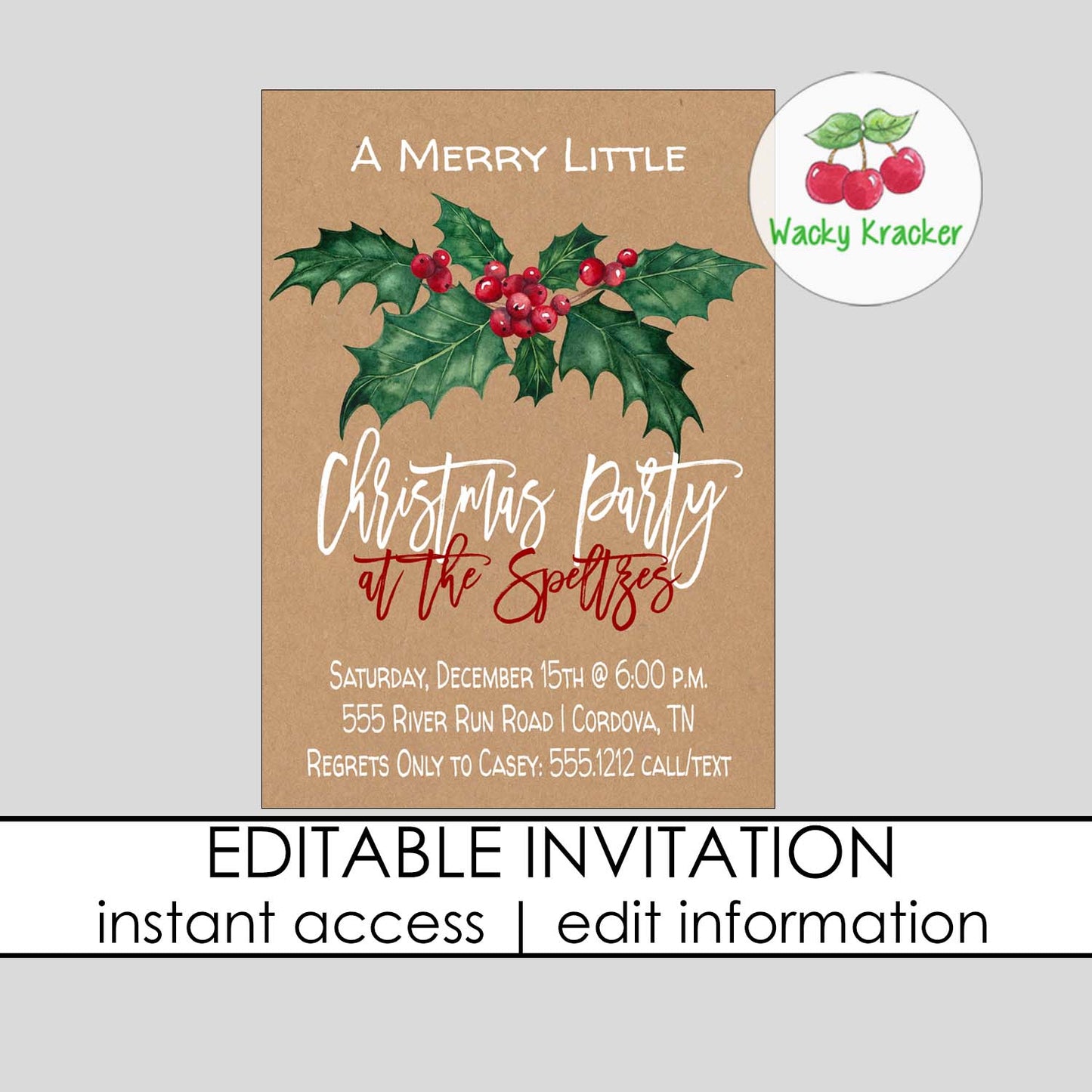 Holly Berries Christmas Invitation