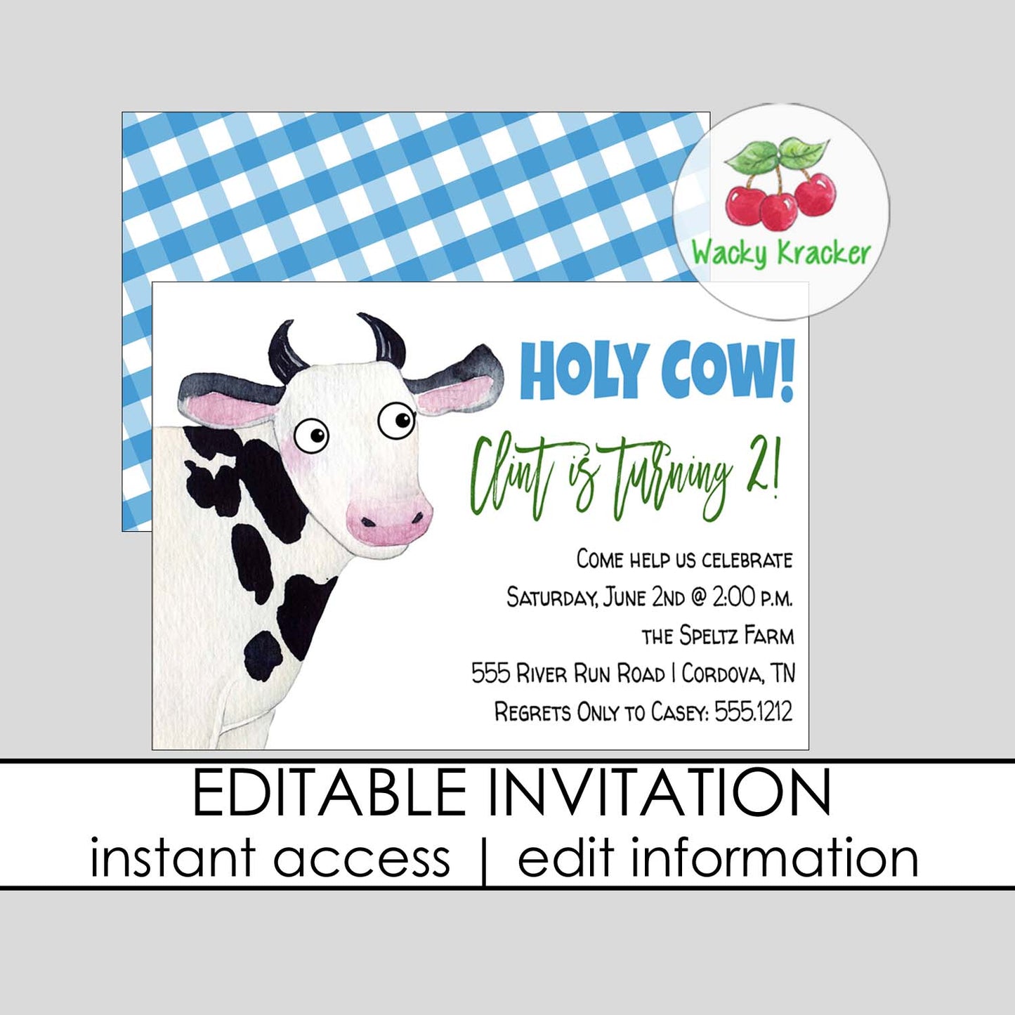 Holy Cow Boy Birthday Invitation