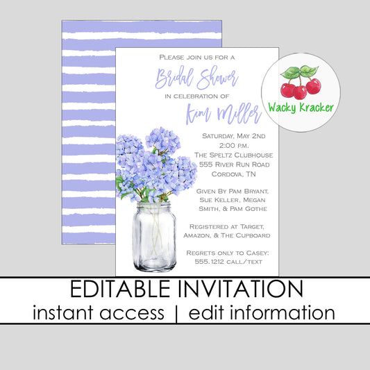 Hydrangea Mason Bridal Shower Invitation