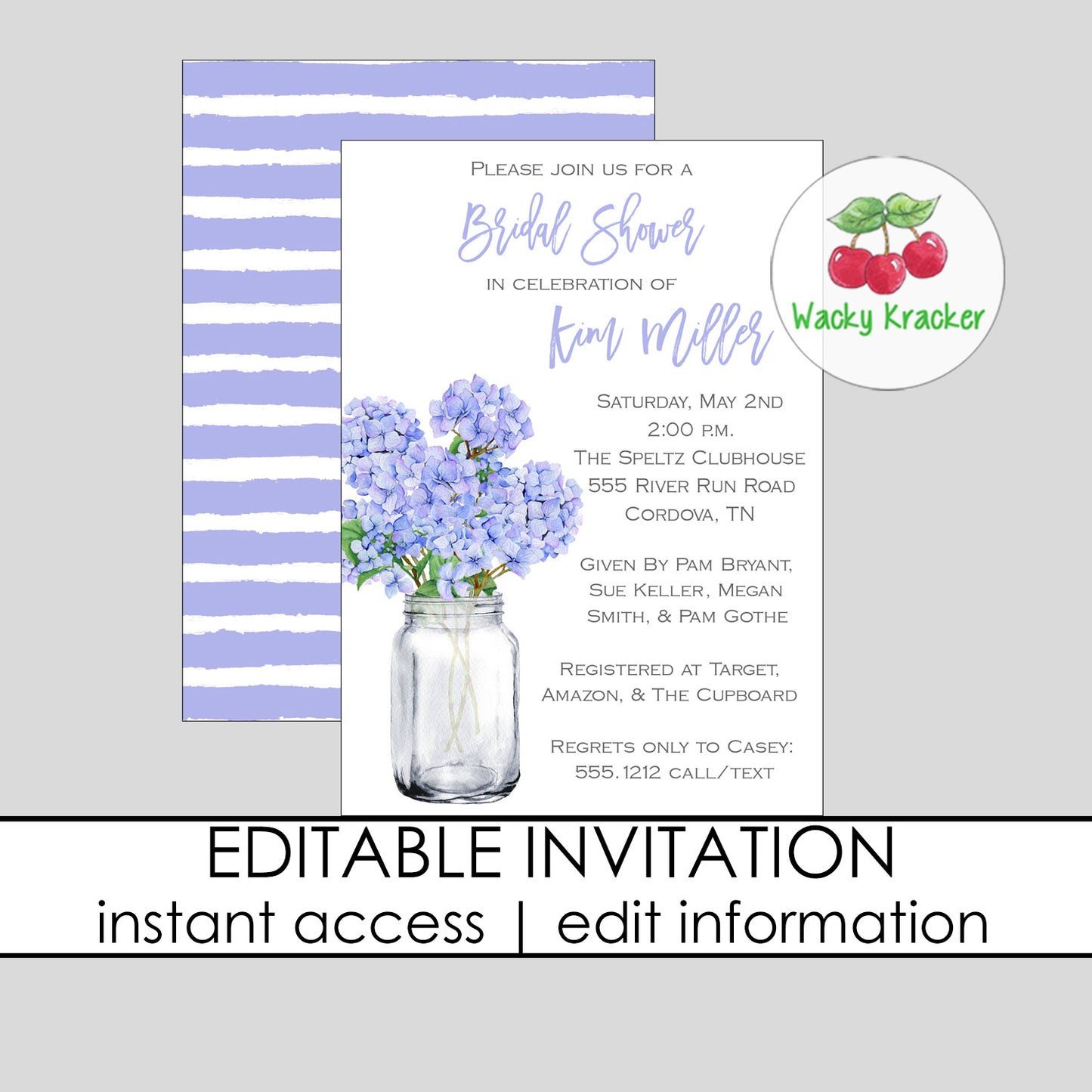Hydrangea Mason Bridal Shower Invitation