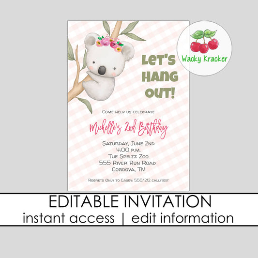 Koala Birthday Invitation