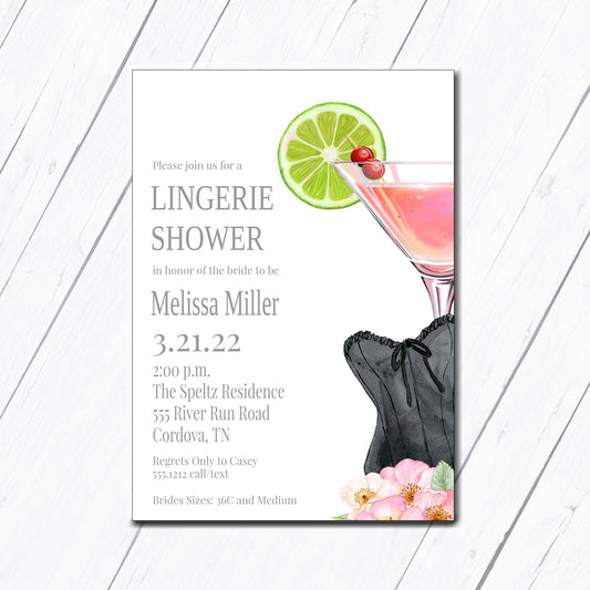 Lingerie and Cocktails Bridal Shower Invitation