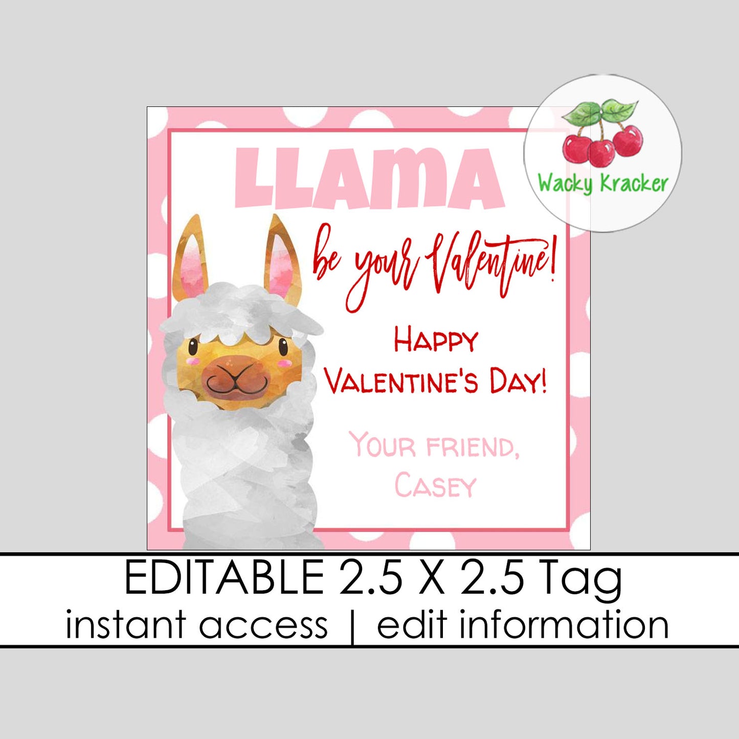 Llama Valentine Tag