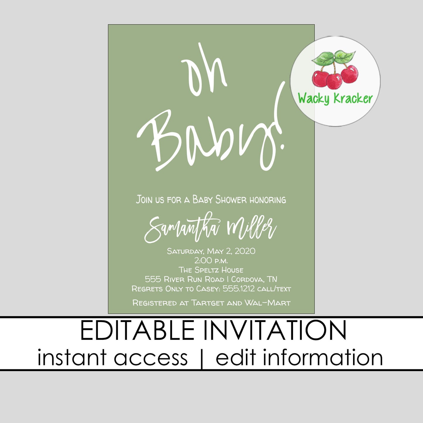 Minimalist Sage Baby Shower Invitation