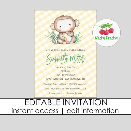 Monkey Baby Shower Invitation