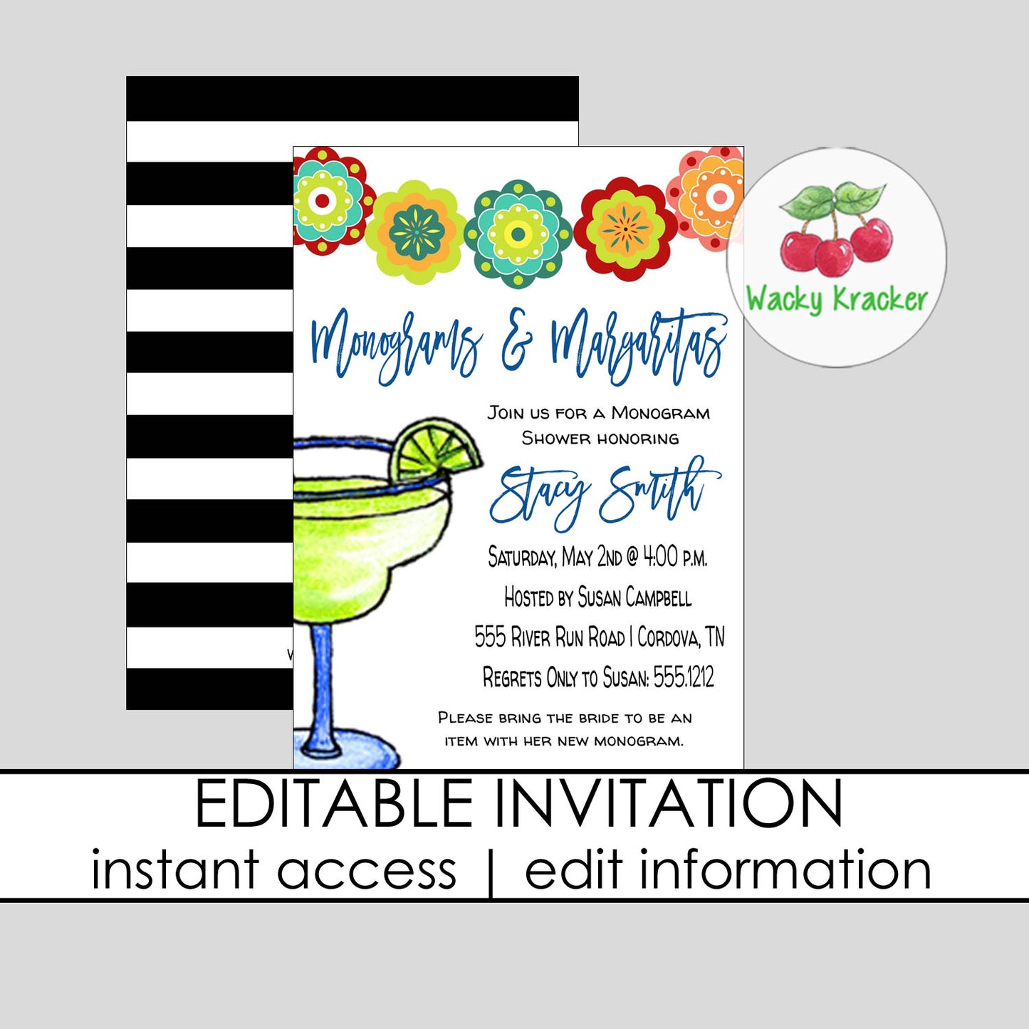 Monograms and Margaritas Bridal Shower Invitation