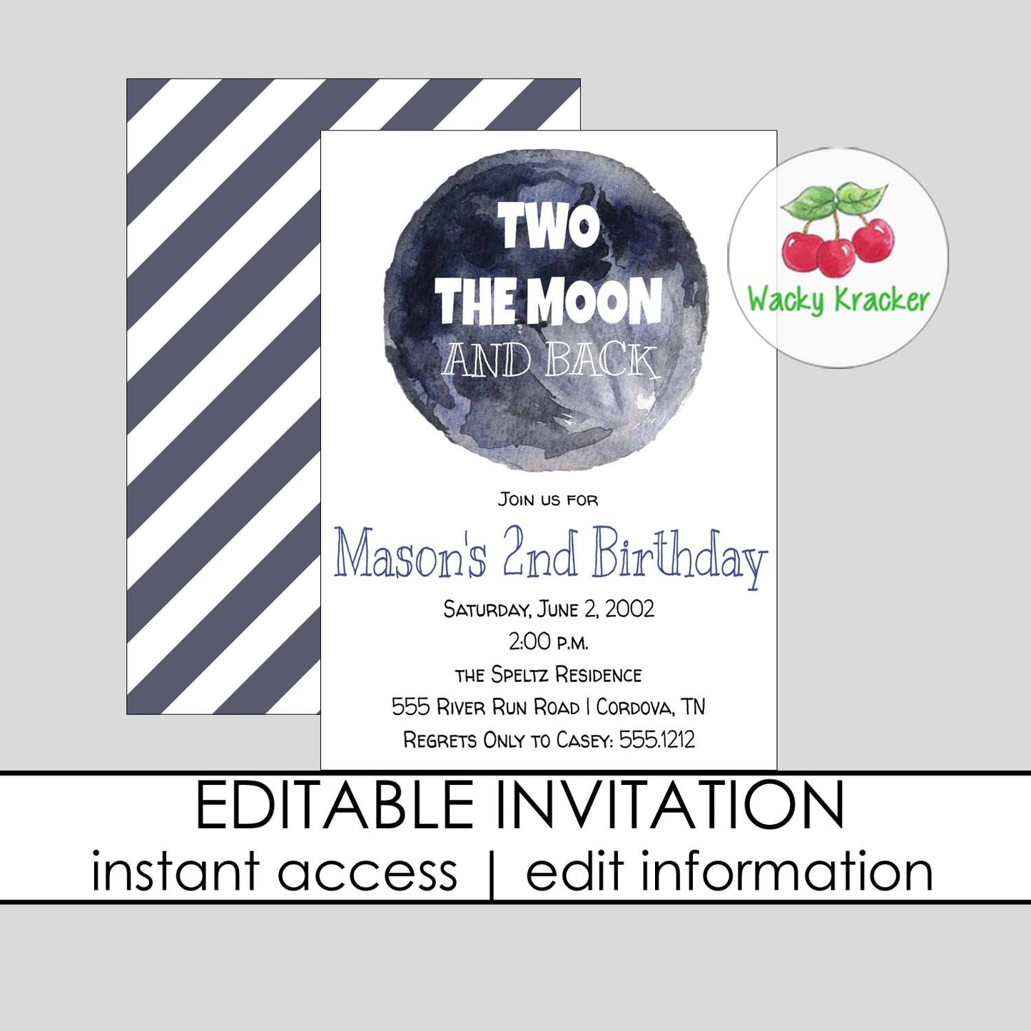 Two the Moon Birthday Invitation