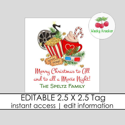 Christmas Movie Night Gift Tag