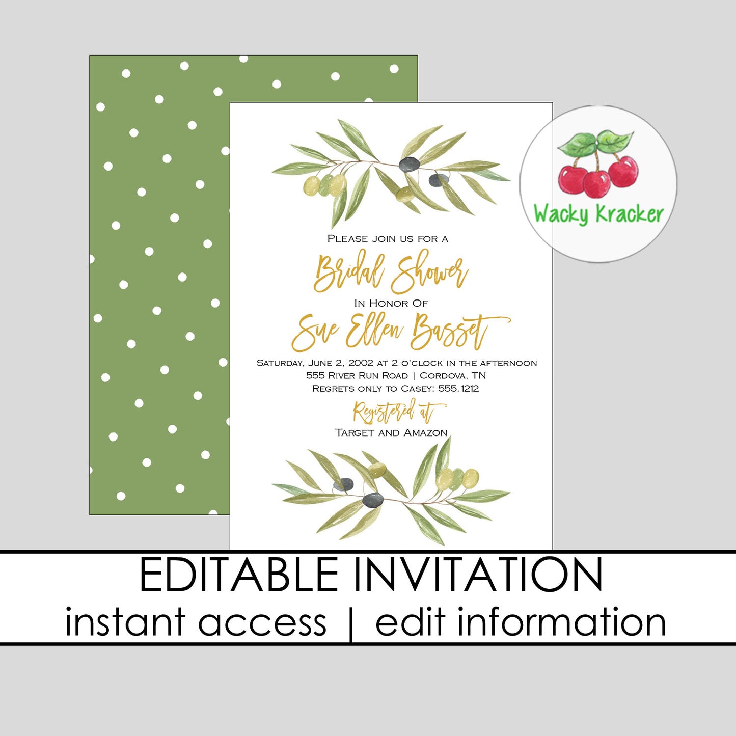 Olive Branch Bridal Shower Invitation