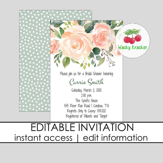 Peach Floral Bridal Shower Invitation