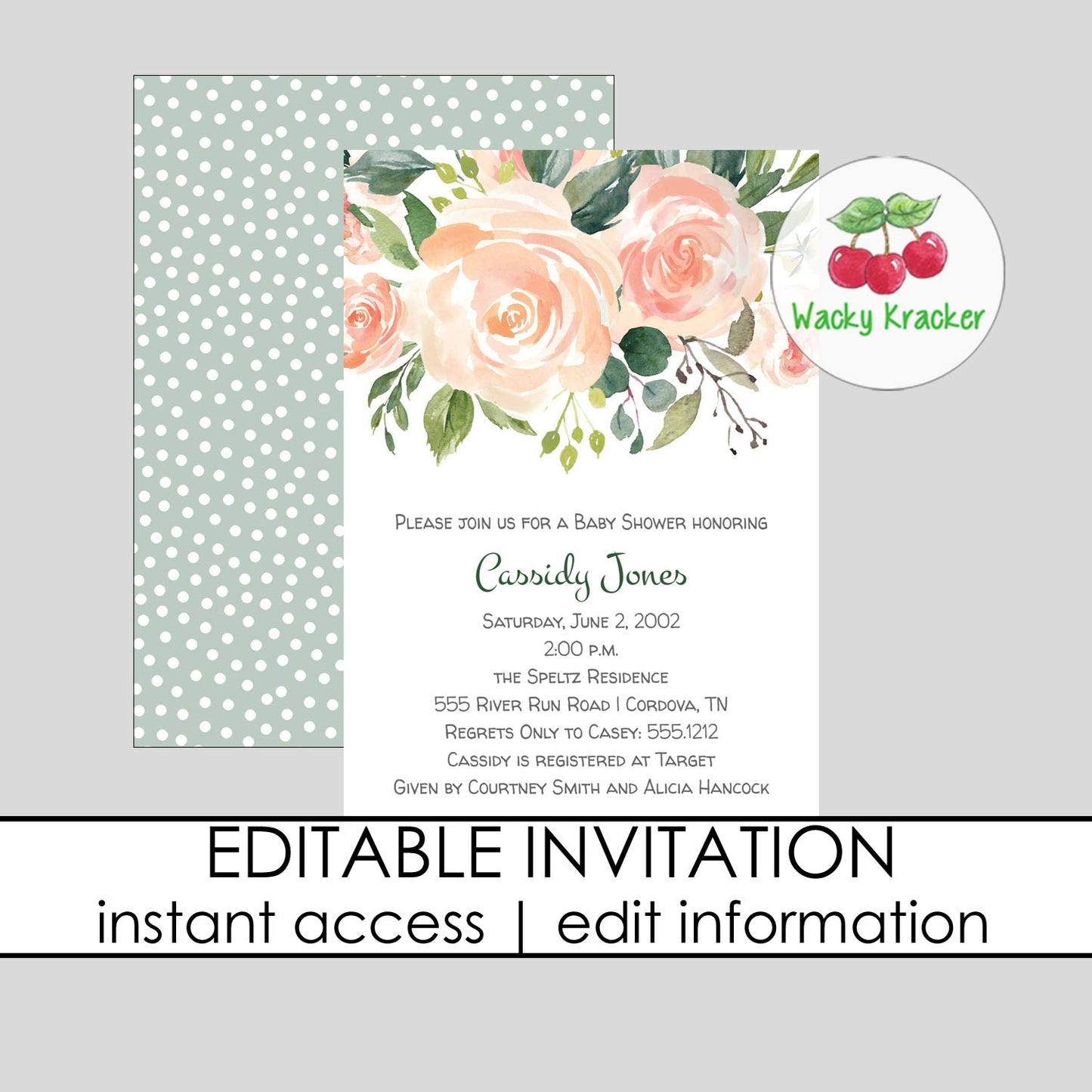 Peach Floral Baby Shower Invitation