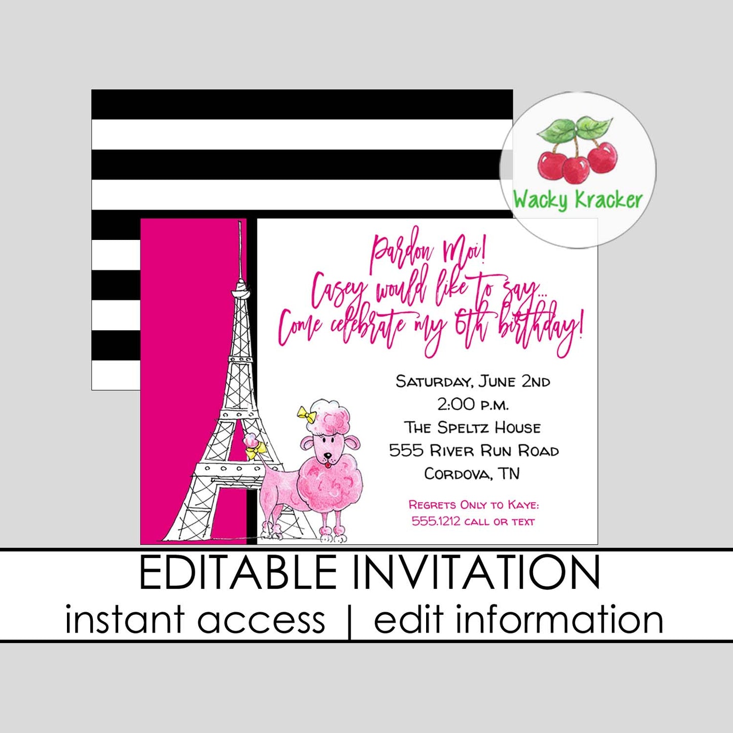 Pink Poodle Birthday Invitation