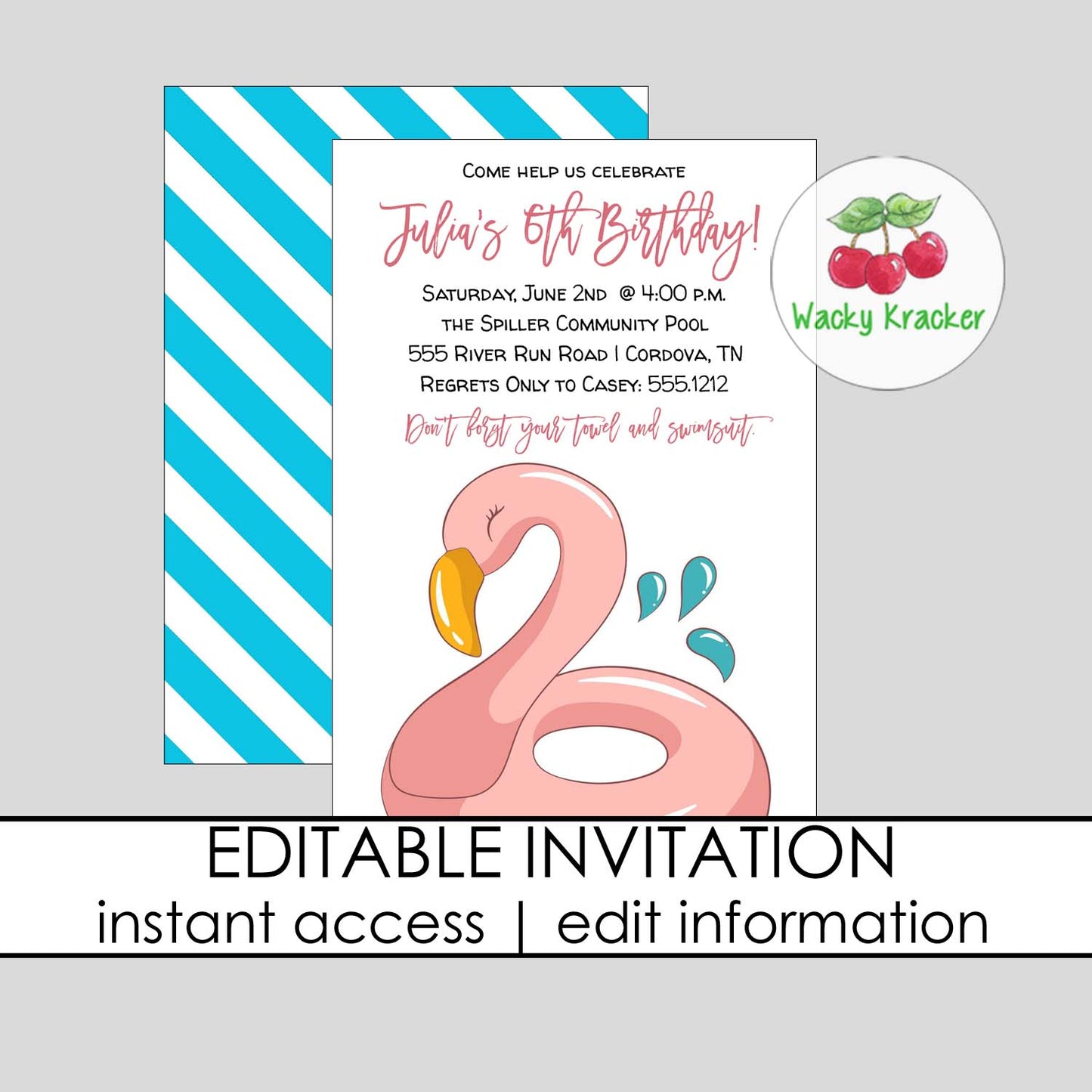 Pool Flamingo Birthday Invitation