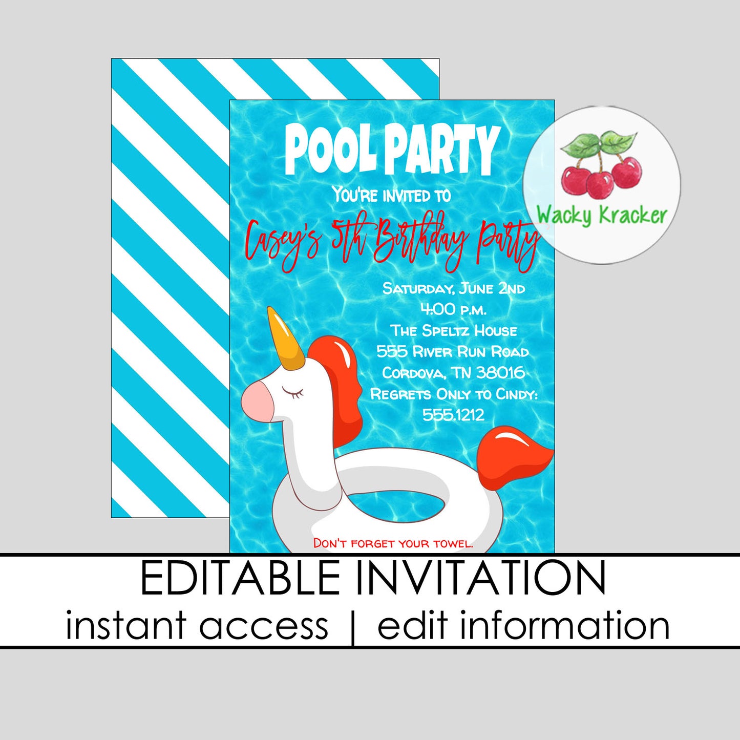 Unicorn Pool Party Invitation