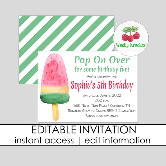 Watermelon Popsicle Birthday Invitation