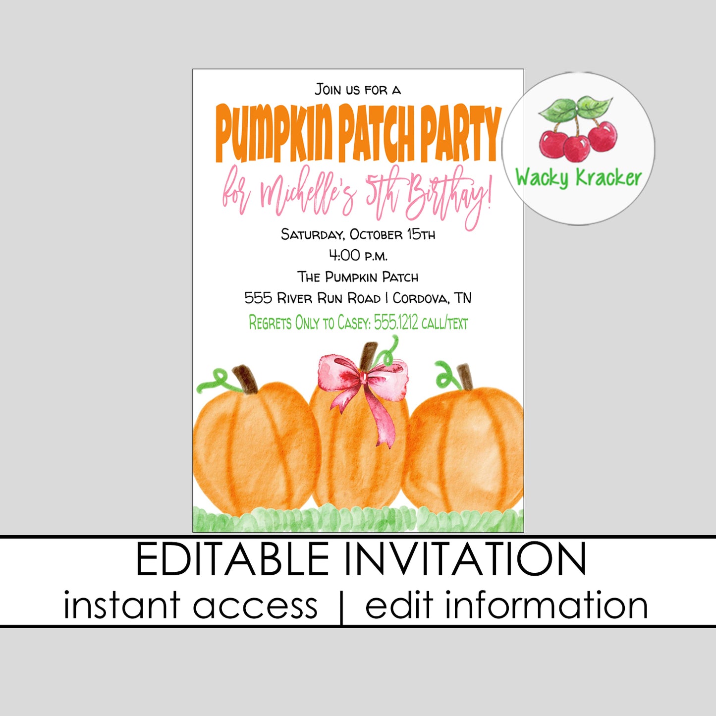 Pumpkin Patch with Bow Invitation