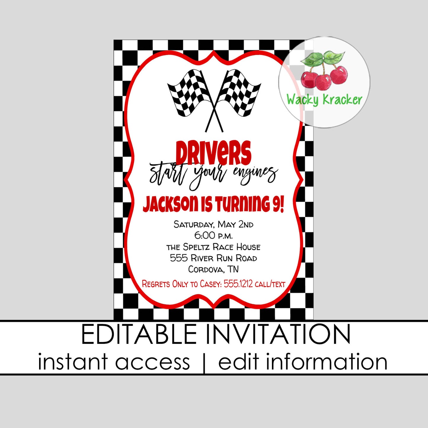 Race Car Birthday Invitation