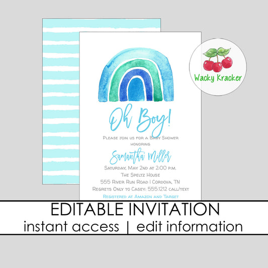 Blue Rainbow Baby Shower Invitation